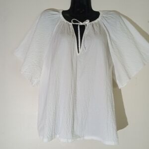 a new day White Tie-Neck Peasant Blouse